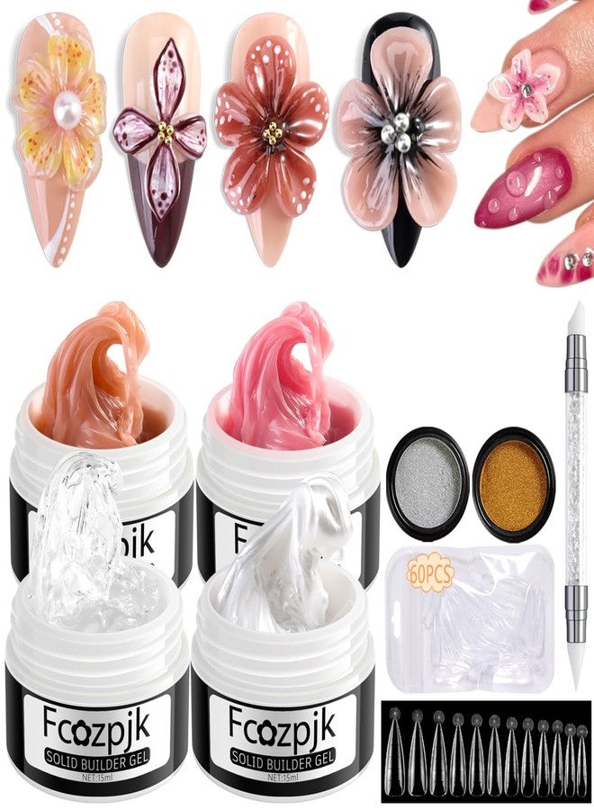Fcozpjk Solid Builder Gel for Nails, 4 Colors Solid Builder Gel Non-Sticky Clear Nude Pink Pearl White Hard Gel for Nails 3D Sculpture Gel Flower Carving Modeling Design Nail Extension Gel Kit - Image 1